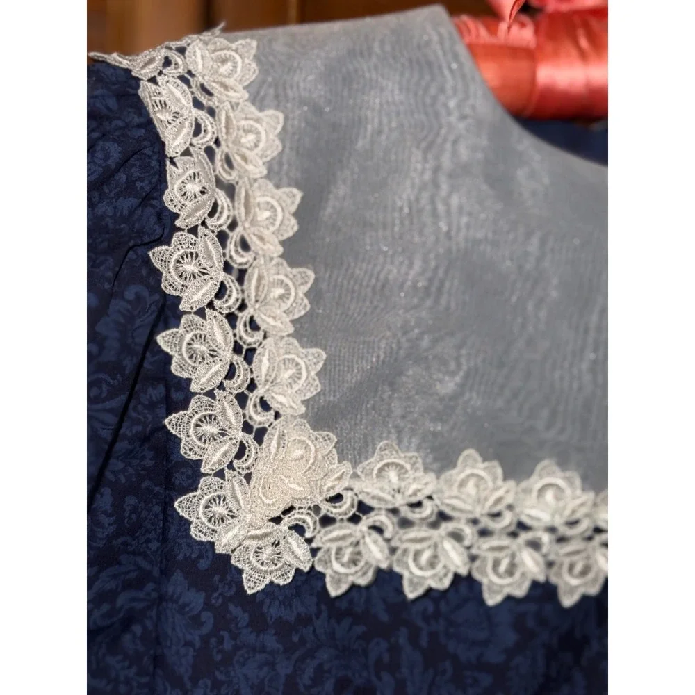 Vintage Bonnie Jean Union Made USA Girls Size 16 Navy Lace Party Holiday Dress